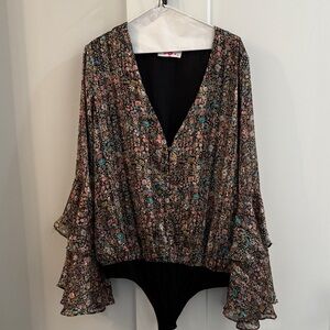 Buddy Love Floral Bodysuit with Ruffled Sleeves